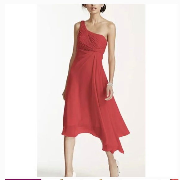 Dresses & Skirts - David's Bridal Short one shoulder Gown in Guava NEW with tags